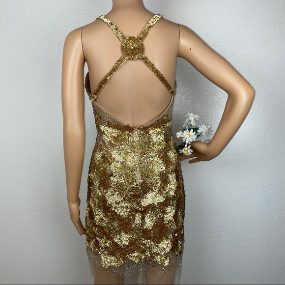 Jovani Gold Sequin Diamond Cocktail Party Dress - Picture 10 of 14
